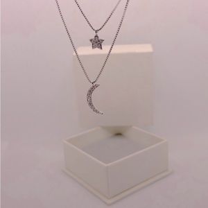 KWUNCCI S925 Silver CZ Star/Moon Pendant Necklace